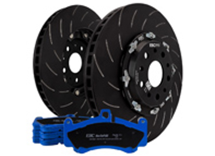 EBC Racing voor Tweedelige zwevende remschijf en bluestuff remblokset. Porsche 991 turbo / 981 Cayman GT4 - P2DK039B, 99135140502, 99135140602, 99135194704 - DP52206NDX, SG2F016