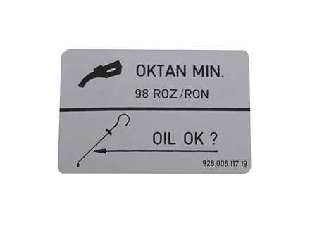 Sticker Fuel 98 Octane Rating. Porsche 964 Carrera RS / 968 Unleaded Fuel - 92800611719 - PAK98