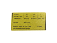 Pegatina de presión de neumáticos. Porsche 911 1972-1973 *Especificaciones de EE. UU. - 91100651201, 91100651202, 91100651220 Pegatina de presión de neumáticos. Porsche 911 1972-1973 *Especificaciones de EE. UU. - 91100651201, 91100651202, 91100651220