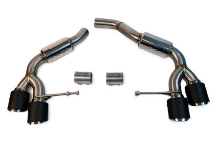 Fabspeed Rear Slip-On Sport Exhaust, Resonated (Quieter). Porsche Macan 2.0L (2014-2018) - 95B0442003, 95B0442004 - FS.POR.14MCN2L.RMBPCF, FS.POR.14MCN2L.RMBPP, FS.POR.14MCN2L.RMBPB, FS.POR.14MCN2L.RMBPTI