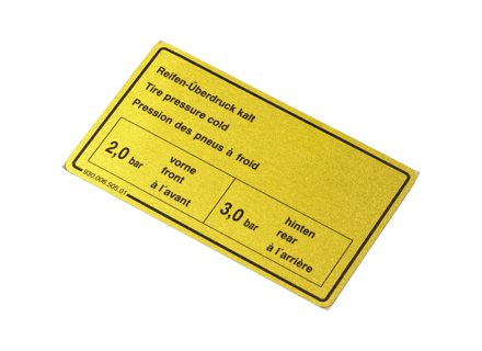 Adesivo Pressione dei pneumatici. Porsche 911 Turbo 78-89 - 90100650501 Adesivo Pressione dei pneumatici. Porsche 911 Turbo 78-89 - 90100650501