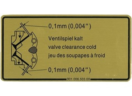 Sticker Inlet and Exhaust Valve Clearance. Porsche 911  / 914 / 964 - 90100650300 - 1601500106 Sticker Inlet and Exhaust Valve Clearance. Porsche 911  / 914 / 964 - 90100650300 - 1601500106