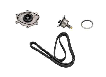 Water pump, belt & thermostat kit. Porsche 981 Boxster / Cayman / Porsche 991.1 - 0PB121035A, 9A110221800, 0PB903137A, 9A110222602, 9A110622603, 9A712111000, 9A110655900, 0PB121688