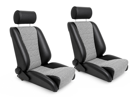 LeMans Bucket Seats, Black / Houndstooth, SET OF 2. Porsche 356 / 911 / 912 / 964 1950-94