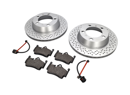 REAR Brake Pads and Brake Disc Package. Porsche 981 - 98735240101, 98735293903, 98160916300