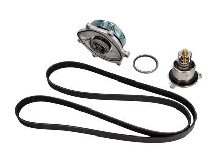 Wasserpumpe, Keilriemen und Thermostat-Kit. Porsche 981 Boxster / Cayman / Porsche 991.1 - 0PB121035A, 9A110221800, 0PB903137A, 9A110222602, 9A110622603, 9A712111000, 9A110655900, 0PB121688