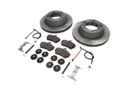 HINTERE Bremsbeläge und Bremsscheibenpaket. Porsche 997 C2 Sebro - 99635240104, 98635293911, 99661236501, 99635208600, 99635208602, 99635295901