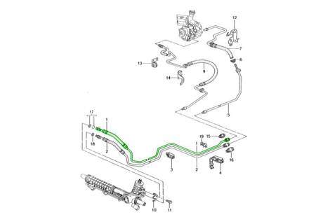 Conduite de direction assistée, conduite à gauche. Porsche 986 Boxster / 996 1999-2005 - 99634745112, 99634745109, 99634745110 Conduite de direction assistée, conduite à gauche. Porsche 986 Boxster / 996 1999-2005 - 99634745112, 99634745109, 99634745110