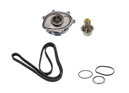 Water pump, belt & thermostat kit. Porsche 987.2 Boxster 987.2 / Cayman / 997.2 C2 / 997.2 C4 (non Turbo) - 0PB121035A, 9A110622503, 9A110221601, 9A110604802, 9A110604801, 9A110604800, 9A110630500, 99970762540, PAF008955A, 9A110655800, 0PB121688A