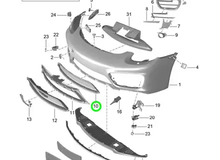 Front Bumper Retaining Frame, Centre, Black. Porsche 981C Cayman - 981505569061E0